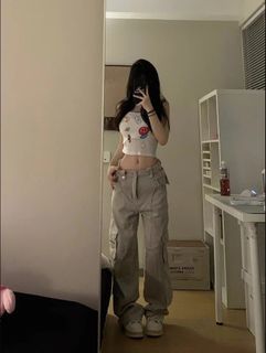 牛仔淺灰藍工裝褲y2k
