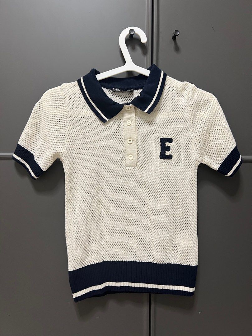 Zara Crochet Knit Polo Shirt Top, 女裝, 上衣, 其他上衣- Carousell