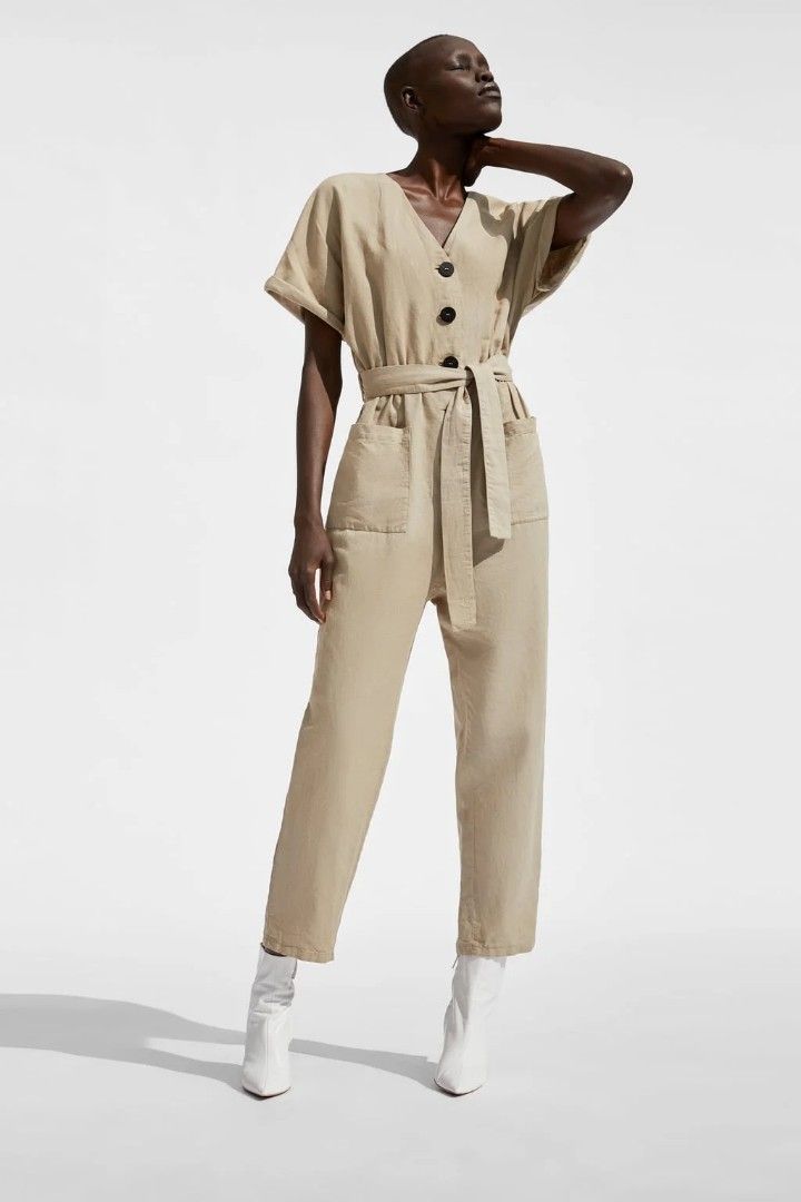 Zara linen jumpsuit cheap