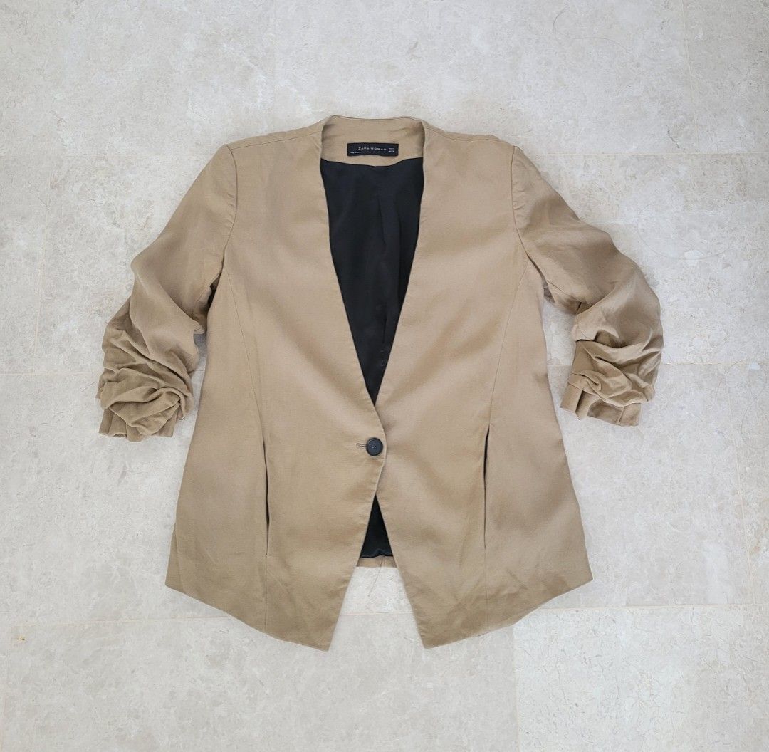 Camel ruched hotsell sleeve blazer