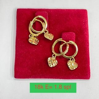 18K Saudi Gold Dangling Loop Heart Earrings
