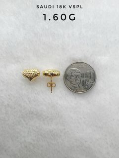 18K Saudi Gold Heart Earrings Diacut Design (Buo)