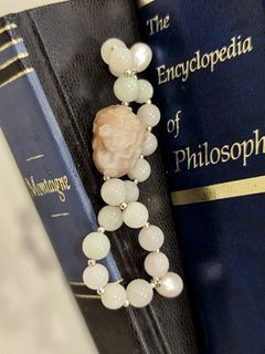 英國帶回海外迴流天然手工雕刻天然翡翠緬甸玉A貨珍珠手鏈手串手雕少女手環手鐲