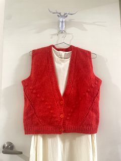 日系橘紅色針織背心