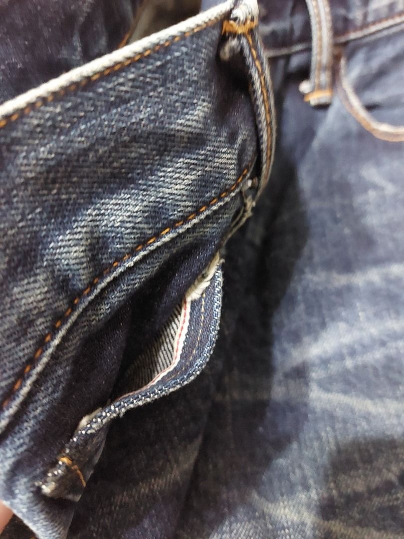 日本製 KURO Graphite 赤耳布邊 貓鬚 蜂巢紋 水波紋 月桂冠扣 丹寧 牛仔褲