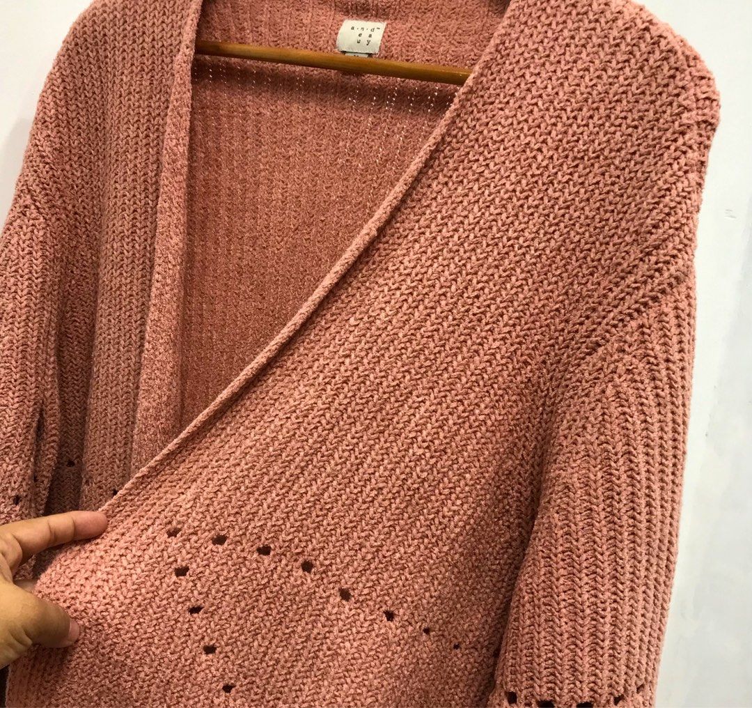 A New Day eyelet knit puff big sleeves open cardigan Women s Fashion Coats Jackets and Outerwear on Carousell