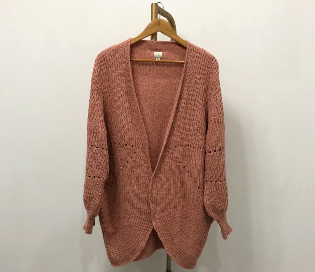A New Day eyelet knit puff big sleeves open cardigan Women s Fashion Coats Jackets and Outerwear on Carousell