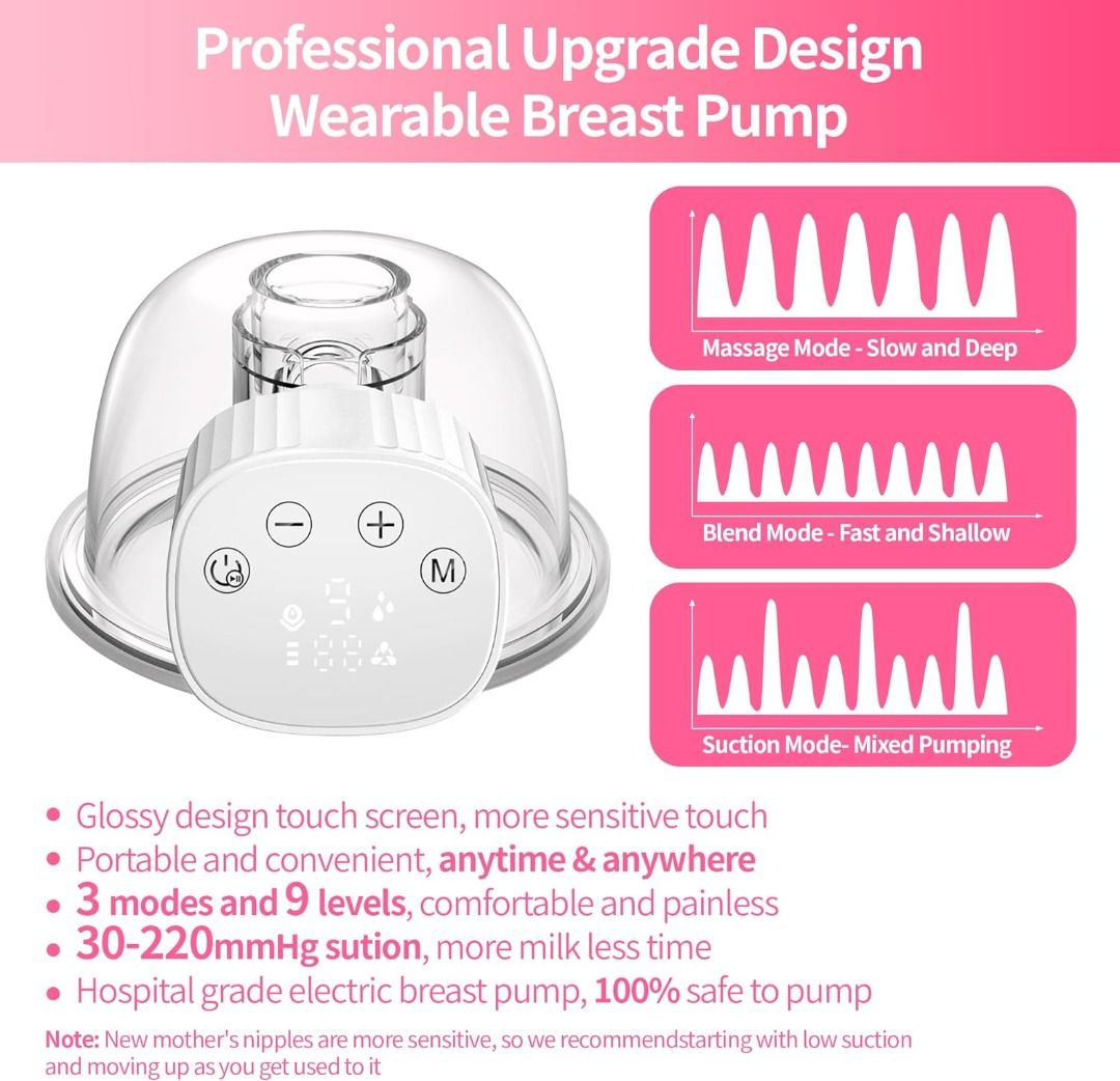  Wearable Breast Pump Hands Free: Portable Electric Breast Pumps  with 24mm Flange 3 Modes 9 Levels Leak-Proof Massage Function Single  Rechargeable Wireless Low Noise Painless Breastfeeding Pump : Baby