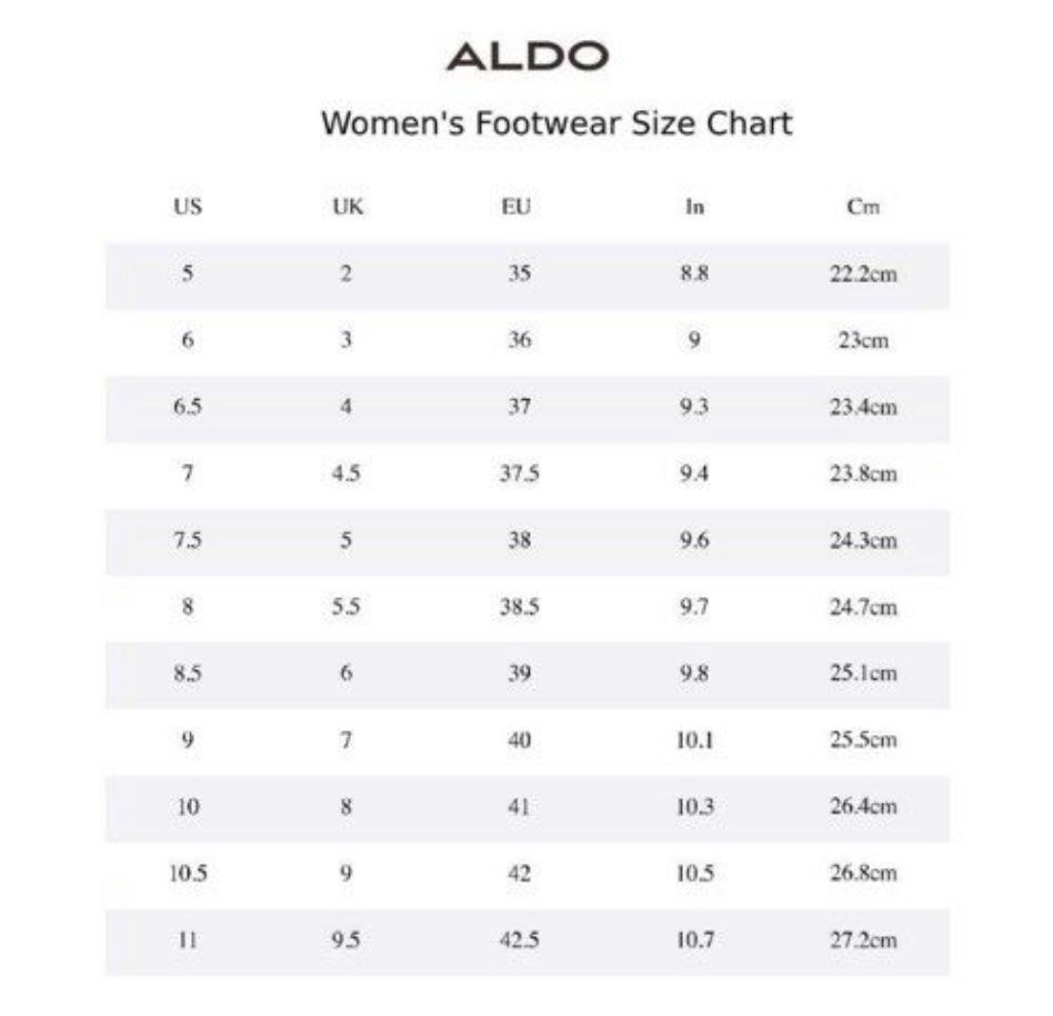 Aldo shoes 2024 size guide