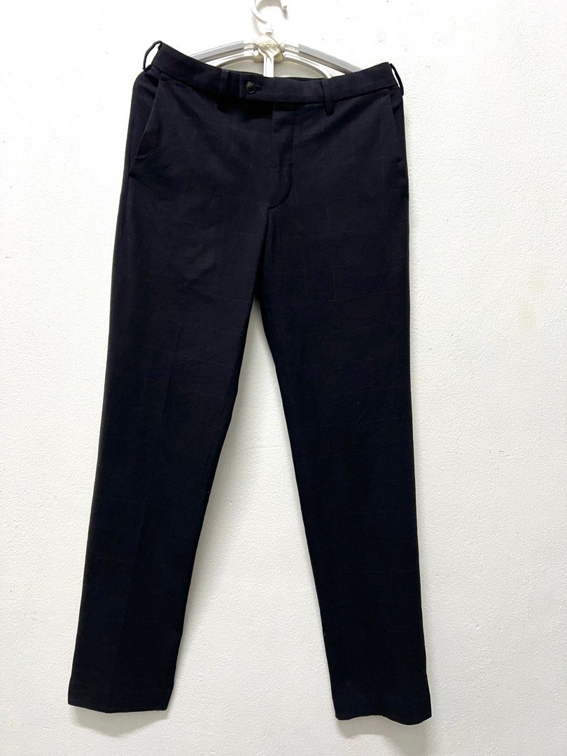 ANN4234: uniqlo heattech men S size check printed formal pants/ uniqlo  heattech navy blue Office pants size 29