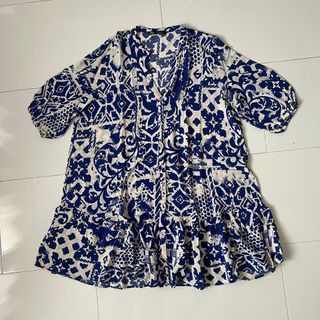 Authentic ZARA Blue Printed Baby Doll Dress