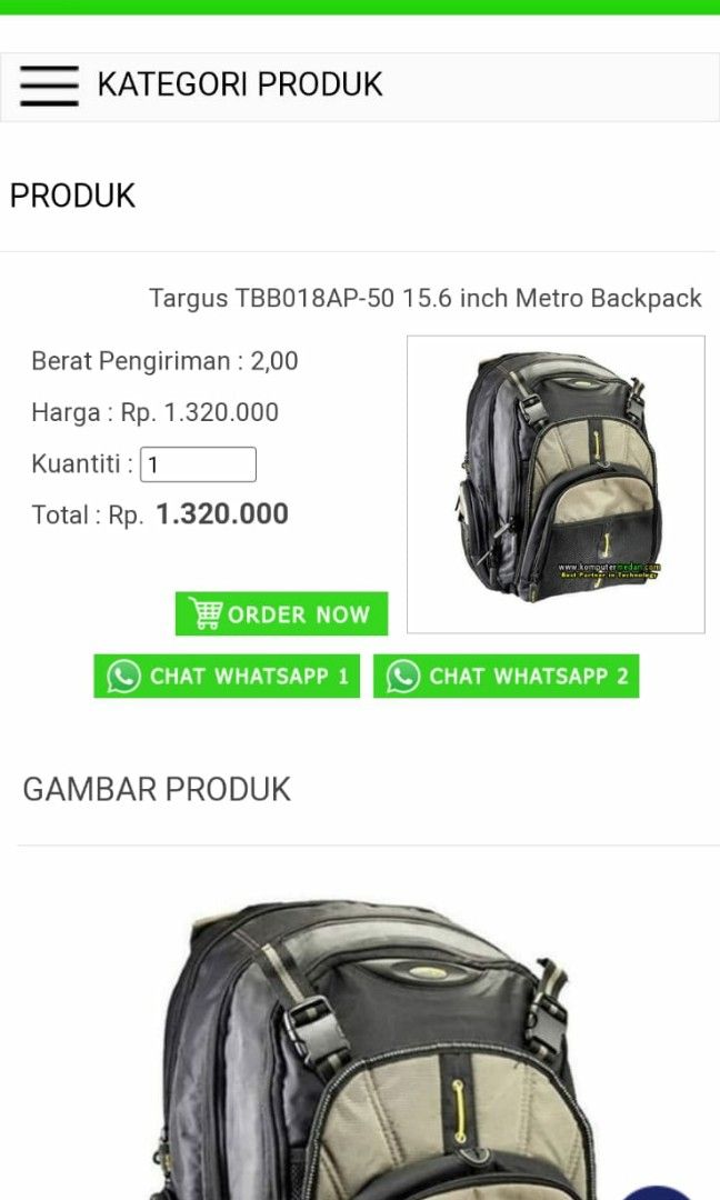 Backpack ransel gede brand TARGUS Fesyen Pria Tas Dompet