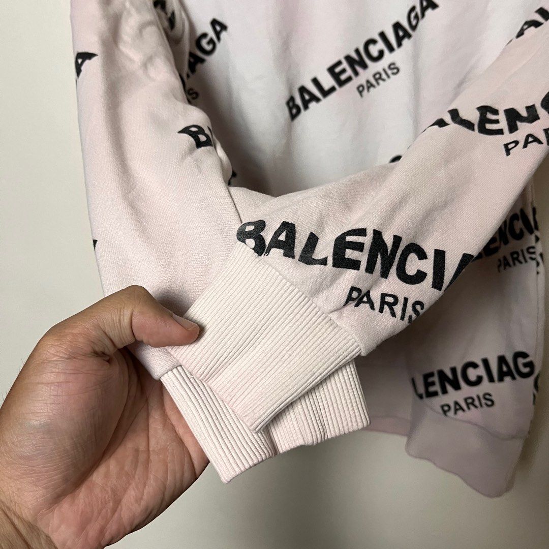 Balenciaga Paris Sweater All Over Print White Pink Large Women s