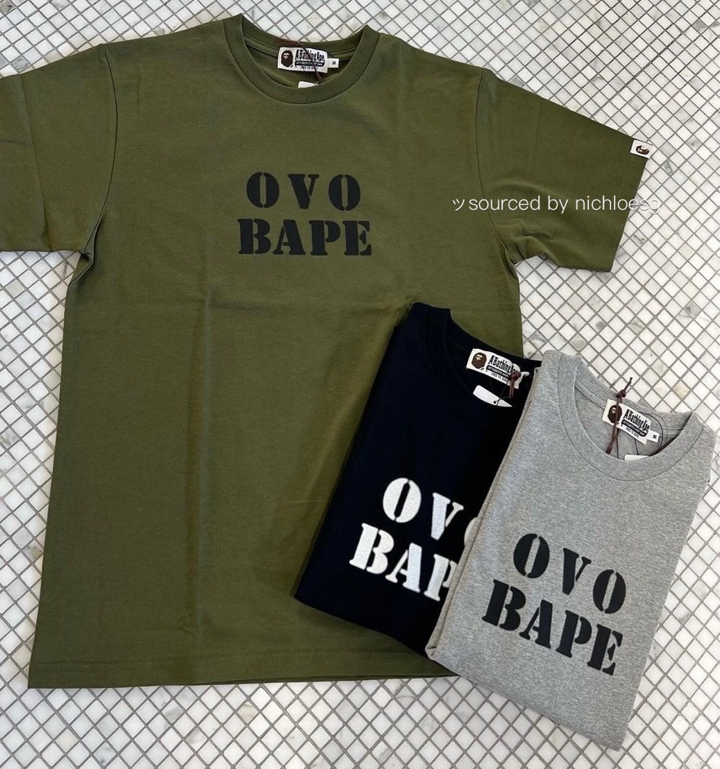 BAPE X OVO STENCIL LOGO TEE, Men's Fashion, Tops & Sets, Tshirts