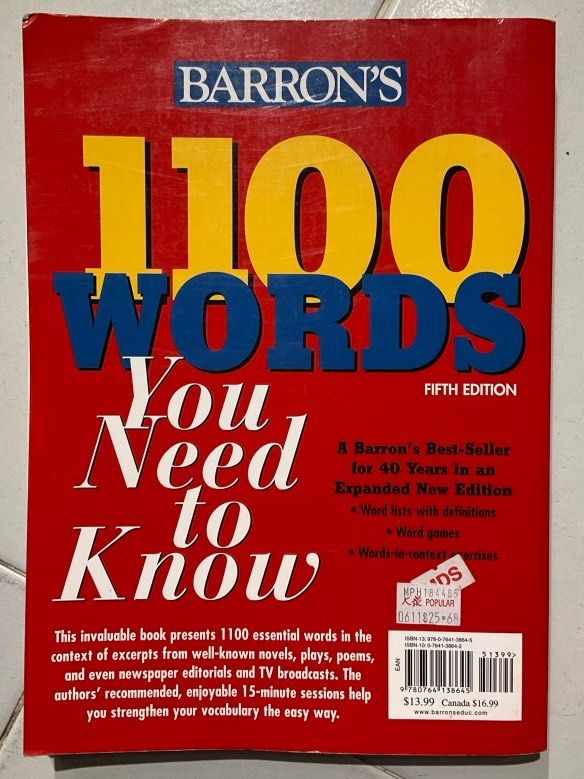 Barron's 1100 Words You Need to Know (5th Edition) [Paperback], Hobbies ...