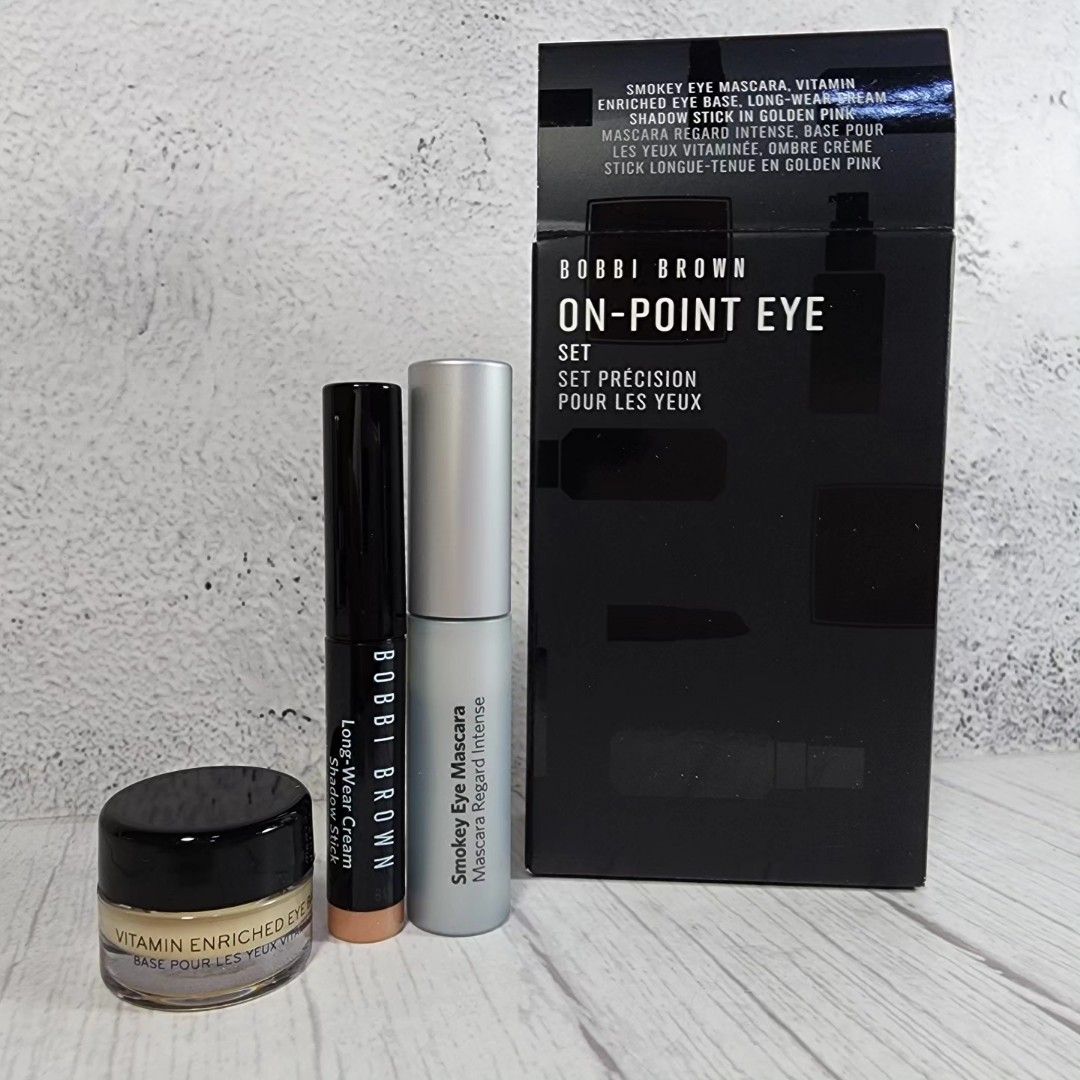 Bobbi Brown On-Point Eye Set (Category: Makeup) located in Manila. Submitted by arianne0828 (Listing ID 1269784826, Image 1). Description: brand new Bobbi Brown On-Point Eye Set ♧Smokey Eye Mascara 3ml ◇Vitamin Enriches Eye Base 3ml ♡Long wear Cream Shadow Stick 9g mop: Gcash Bpi Bdo PNB.