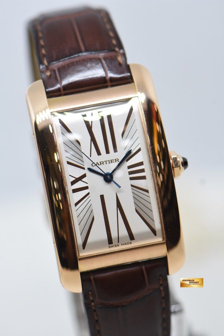 CARTIER TANK AMERICAINE LARGE 18K ROSE GOLD IN LEATHER STRAP