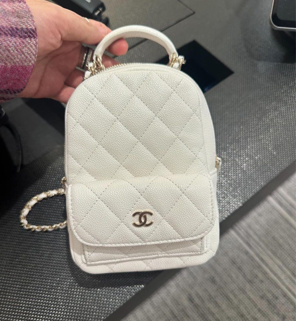 Chanel 24C cruise 2024 white caviar mini backpack crossbody champagne