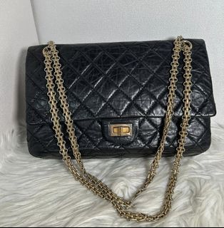 CHANEL 2.55 medium中號 28cm 黑金 復古牛皮