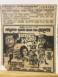 CHIQUITO • BOOTS ANSON ROA • JAMES WONG -  Tagalog Filipino Old Newspaper Clip Cut Outside OPM Filipino Cinema Movie House Poster Wall Print Decor Ad