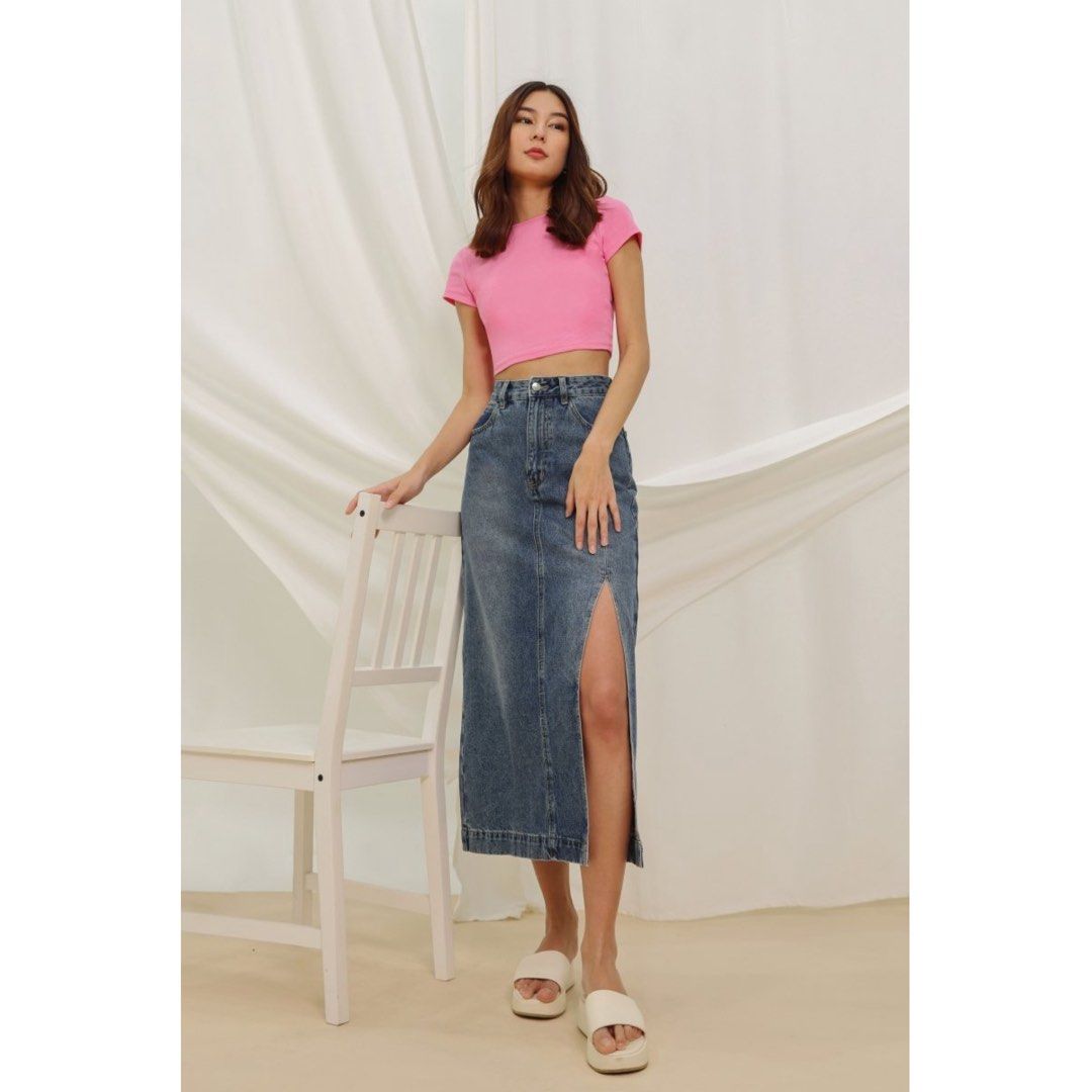 Petite midi side deals split skirt
