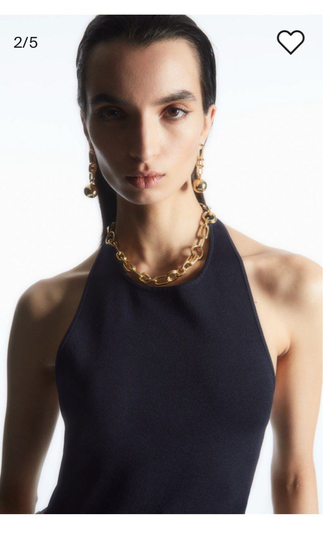 COS Knitted Halter Neck Top Navy Blue Women s Fashion Tops Sleeveless on Carousell