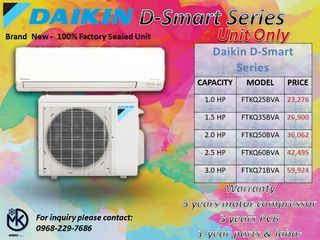 DAIKIN SPLIT TYPE AIRCON D-SMART INVERTER 1.0 HP 1.5 HP 2.0 HP 2.5 HP 3.0 HP SALE!!