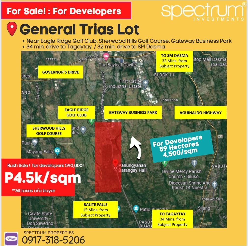 For sale! 59 hectares Raw Land near Eagle Ridge and Gateway Business