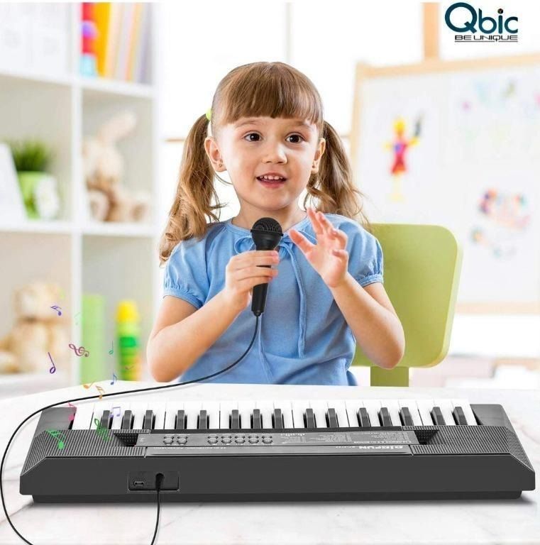 FREE DELIVERY Qbic Bigfun BF 3738 Kids Piano 37 Keys Electronic Music Keyboard with Microphone Educational Musical Toy for Beginners Black