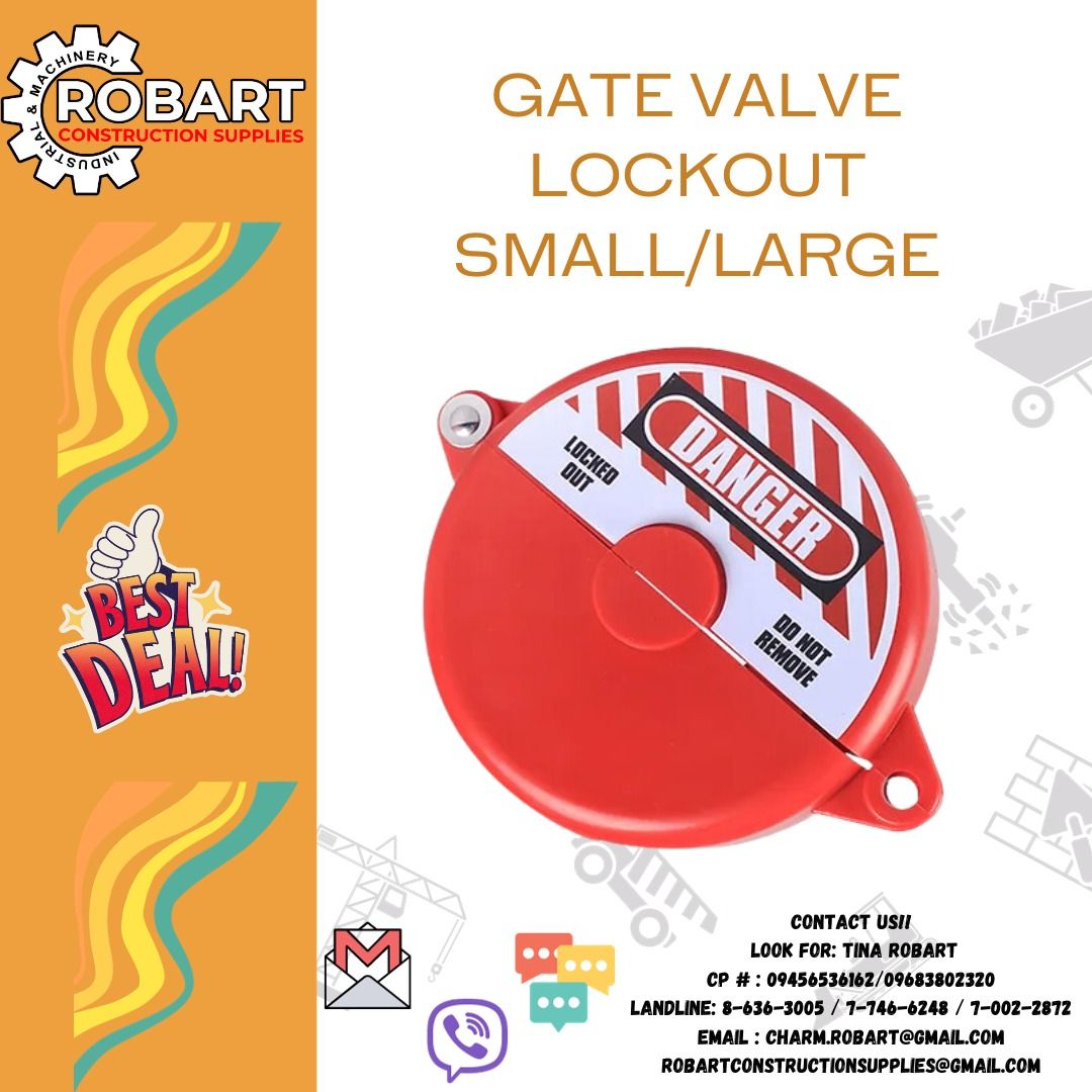 Gate Valve Lockout (Category: Construction & Building Materials) located in Manila. Submitted by tina.sales (Listing ID 1269770565, Image 1). Description: Gate Valve Lockout 1” – 2.5” -- ₱610 2.5” – 5 “-- ₱965 SEND US MESSAGE FOR INQUIRIES ‼️‼️ 0 9 4 5 6 5 3 6 1 6 2 0 9 6 8 3 8 0 2 3 2 0 LANDLINE: 8 6 3 6 3 0 0 5 / 7 7 4 6 6 2 4 8 / 7 0 0 2 2 8 7 2 EMAIL : c h a r m.r o b ar t @ g m a i l.c o m r o b a r t c o n s t r u c t i o n s u p p l i e s 