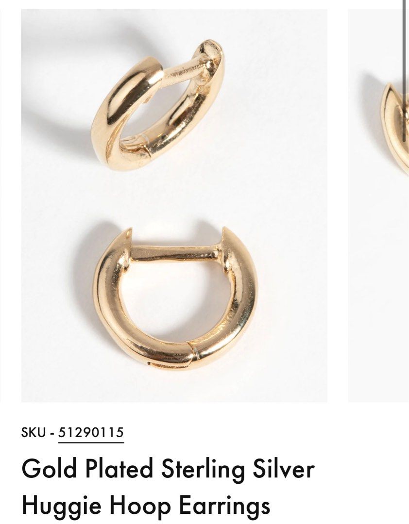 Gold Plated Sterling Silver Huggie Hoop Earrings Women s Fashion