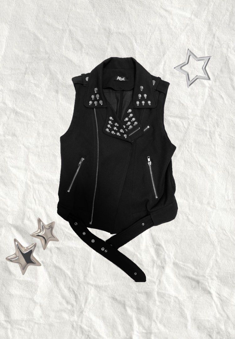 Gothic punk studded black vest, Women's Fashion, Coats, Jackets