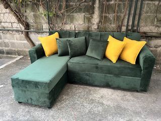 Green Velvet Lshape with Pillows