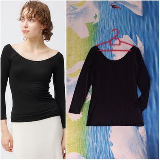 GU UNIQLO Warm Wide Neck TShirt - Heattech (Black M)