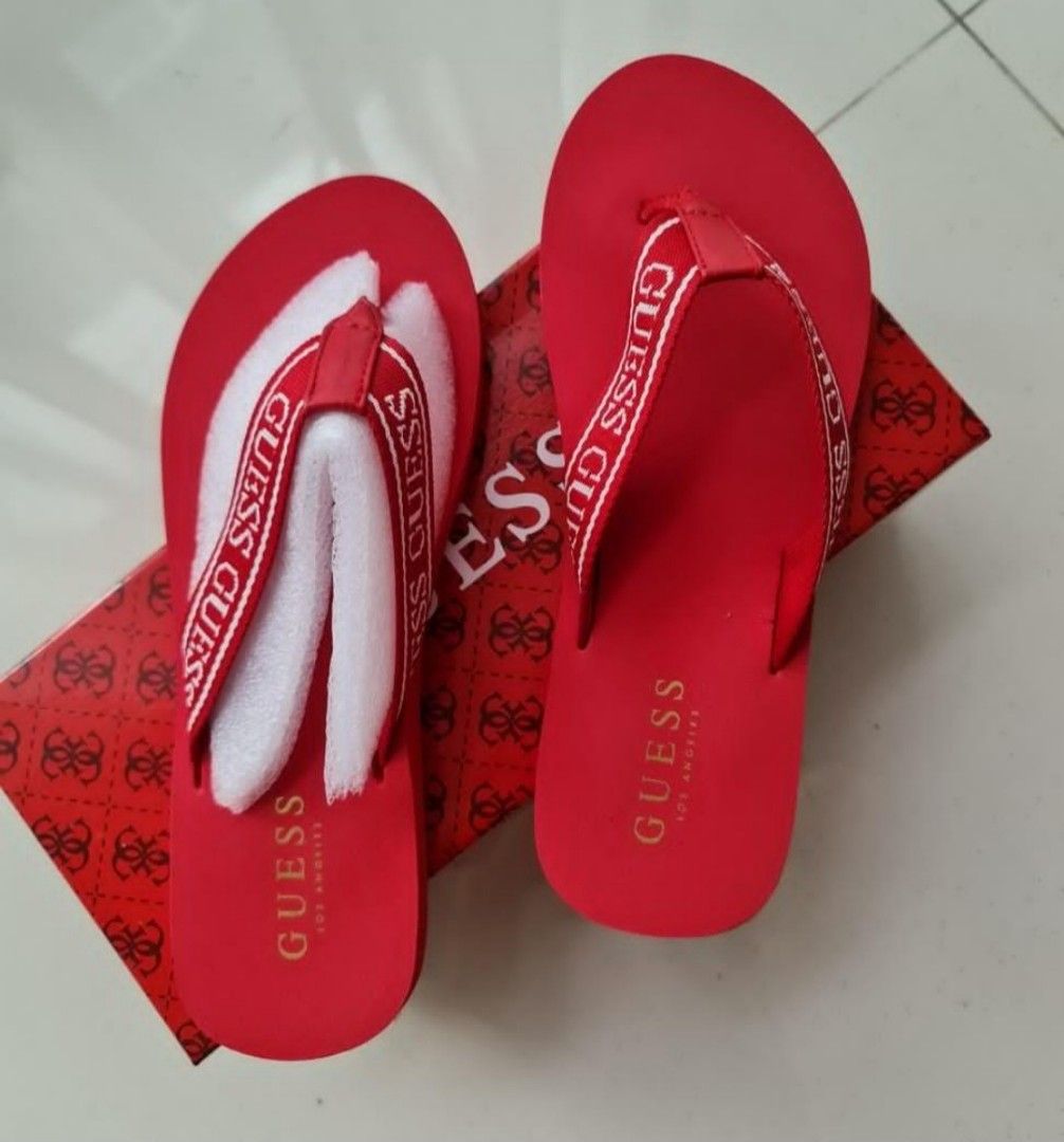 Red guess sales flip flops