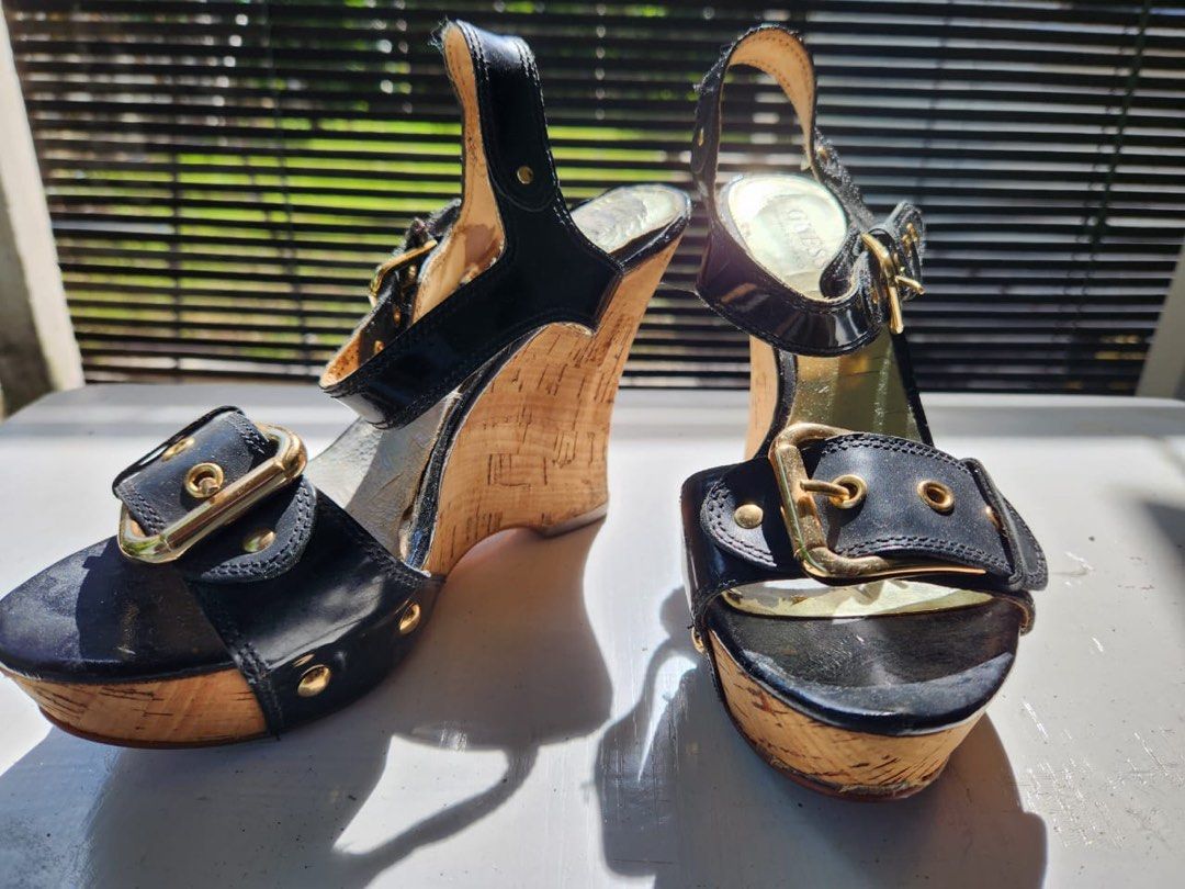 GUESS black gold wedge shoes