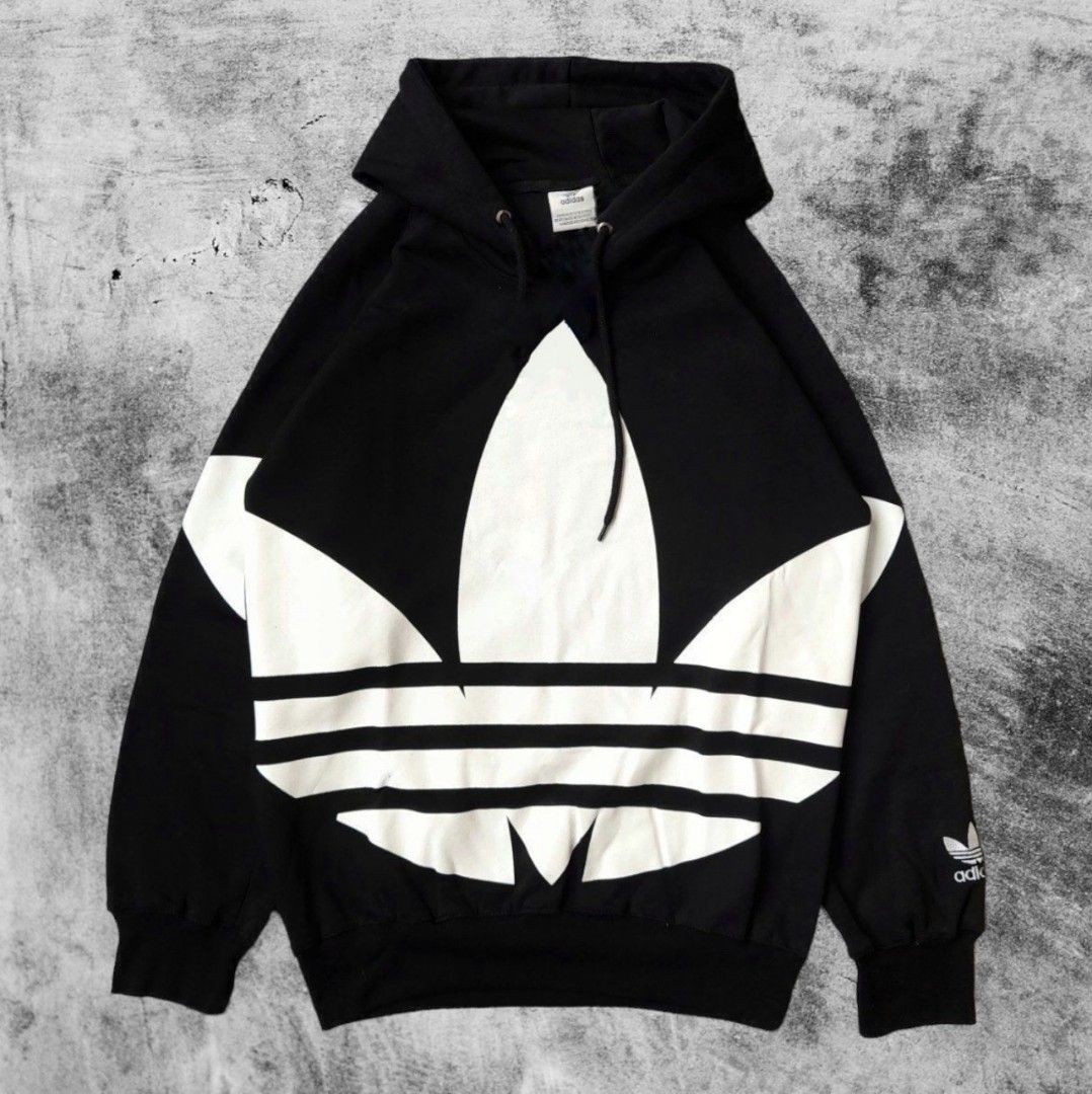 Hoodie Adidas Big Logo Hitam, Fesyen Pria, Pakaian Baju Luaran