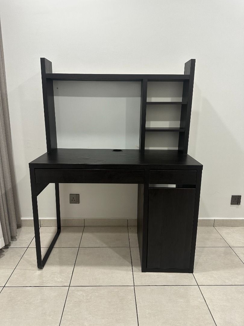 IKEA MICKE DESK + DESK SHELF in blackbrown, Furniture & Home Living
