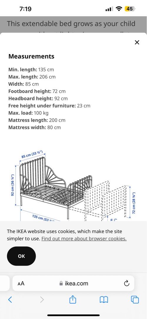 IKEA Minnen Bed Frame and Mattress (Blue), Babies & Kids, Baby Nursery