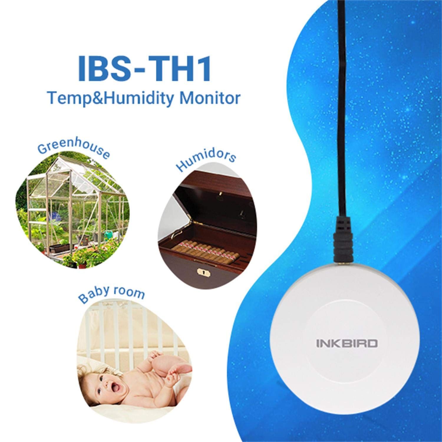 Inkbird Smart Thermometer Temperature and Humidity Monitor Hygrometer  Indoor, Free APP for iOS and Android, IBS-TH2 Plus Version Supports  External