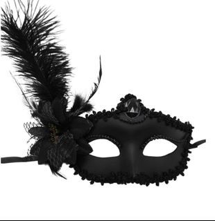 Lucky Doll® Matte Black Enchanted Lace Feather HAndcrafted Masquerade Mask