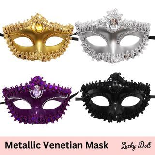 Lucky Doll® Metallic Silver Gold Purple Black Embroidered Sparkly Enchanted Lace Handcrafted Masquerade Party Mask