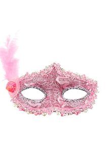 Lucky Doll® Silver Pink Embroidered Sparkly Enchanted Lace Feather Handcrafted Masquerade Party Mask