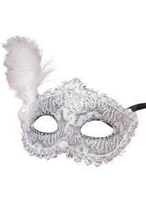 Lucky Doll® Silver White Embroidered Sparkly Enchanted Lace Feather Handcrafted Masquerade Party Mask