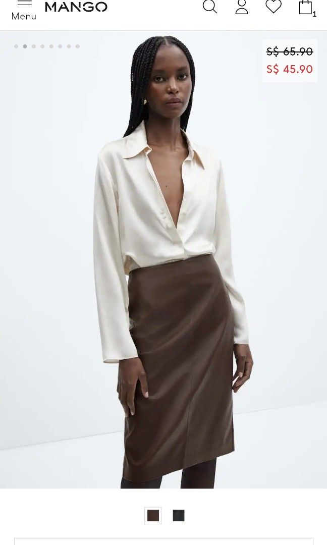 Mango leather store midi skirt