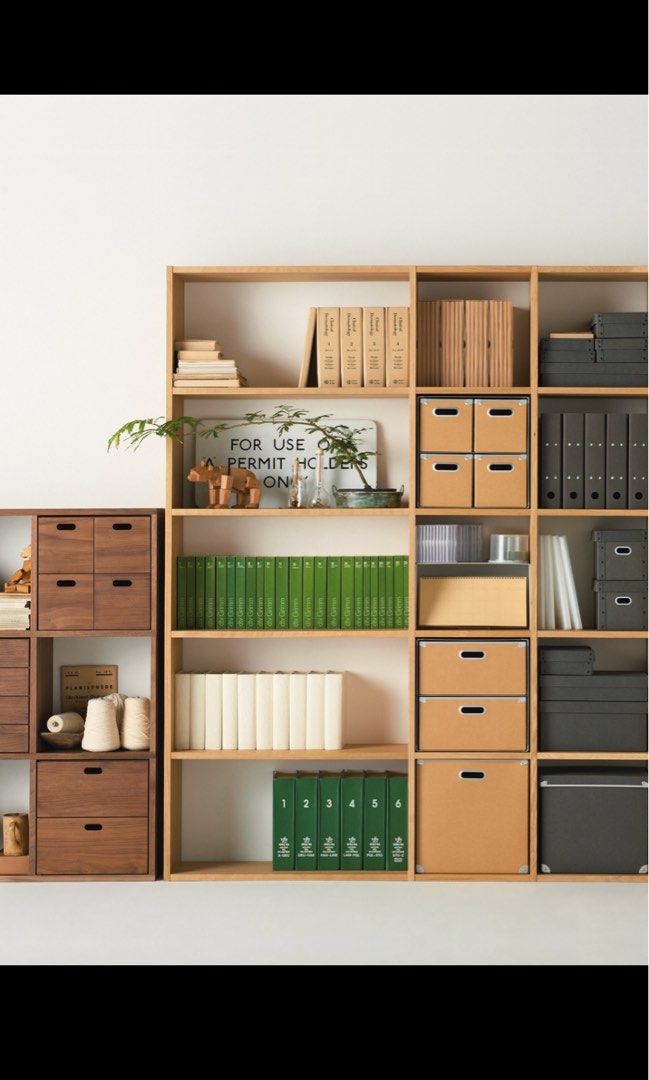 Muji Wide Stacking Shelf in Oak, Furniture & Home Living, Furniture