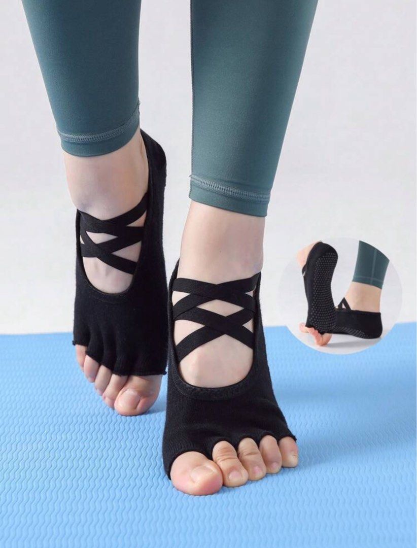 Open Toe Pilates Socks Black, Women's Fashion, Watches