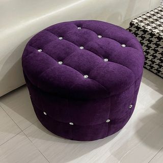 Ottoman / Stool / Accent Chair Velvet Purple with Studs