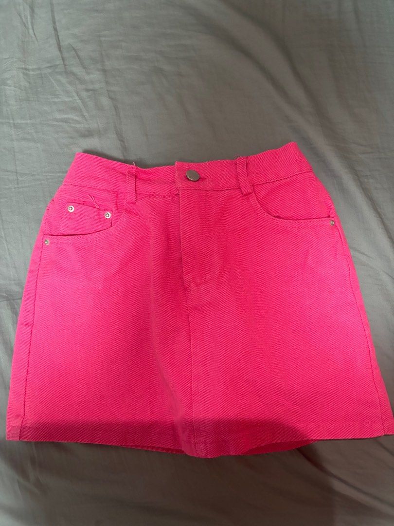 Dark pink denim skirt sales