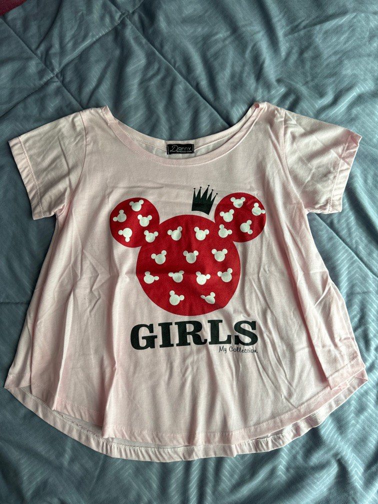 Pink shirt sleeve mickey blouse Women s Fashion Tops Blouses on